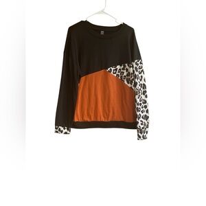 Shein Color-block Sweatshirt with Leopard Print Size L